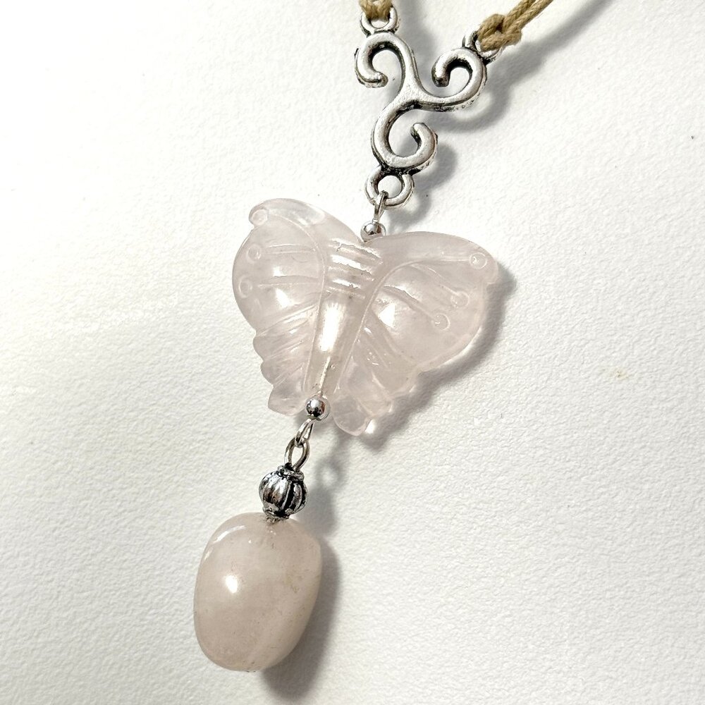2/$20, Genuine Rose Quartz Luna Moth Necklace, Natural Gemstone Cord Necklace